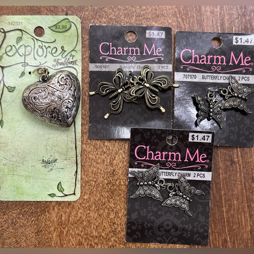 Silver Heart and Butterfly Charms Set